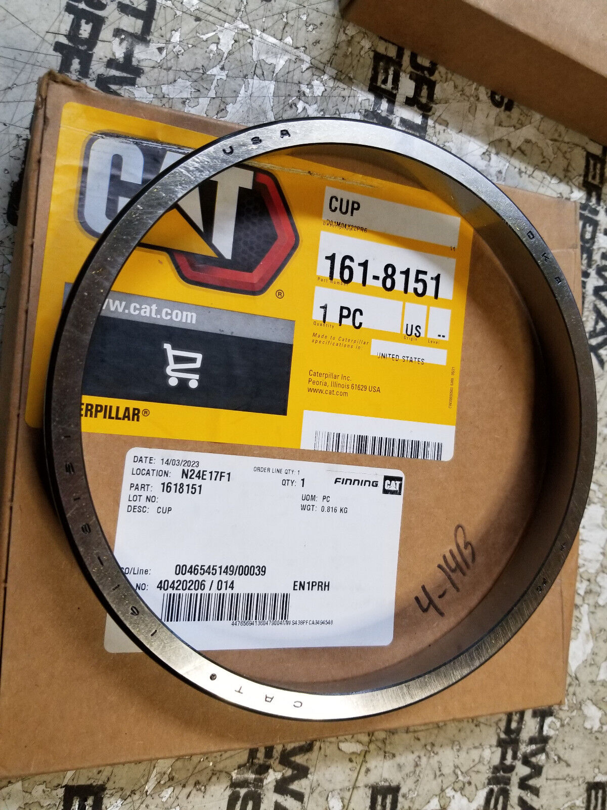 161-8151 CATERPILLAR OEM GENUINE 193.68mm Special Tapered Roller Bearing Cup