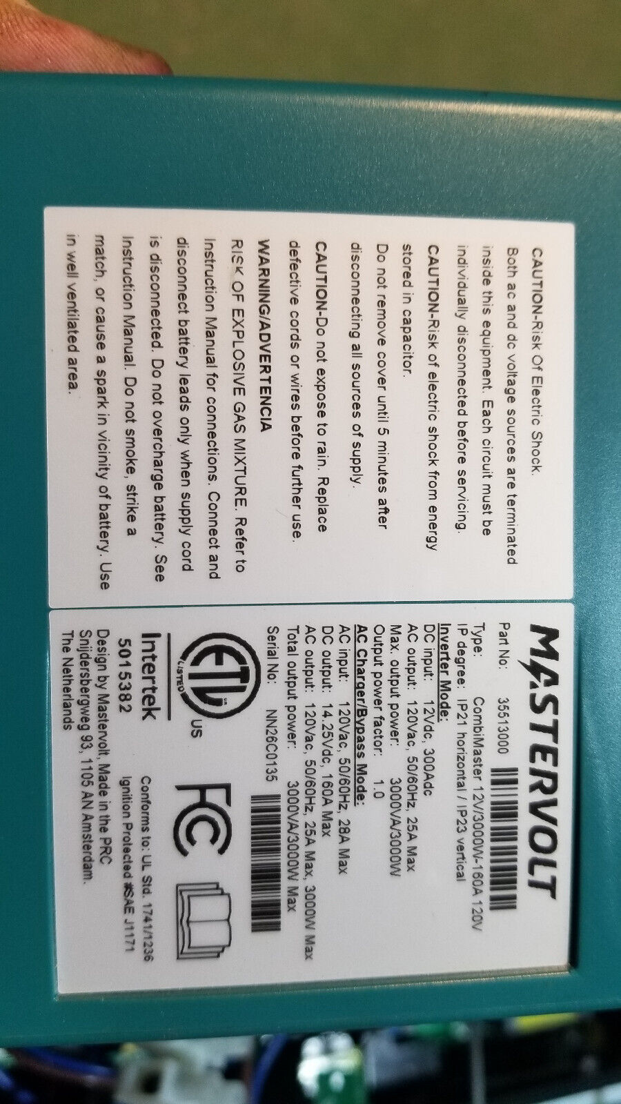 Mastervolt CombiMaster 12v 3000w 160a 120v 35513000 FOR PARTS