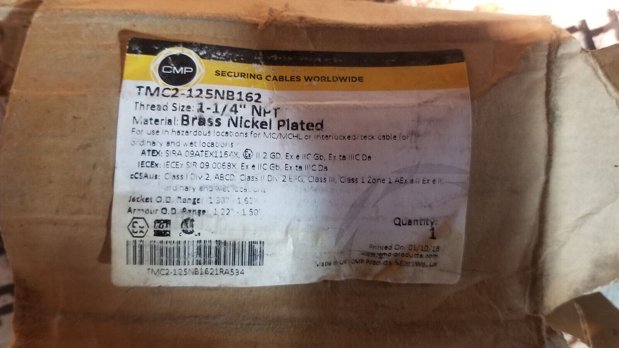 TMC2-125NB162 CMP 1-1/4" NPT BRASS NICKEL PLATED CONNECTOR 125NB162