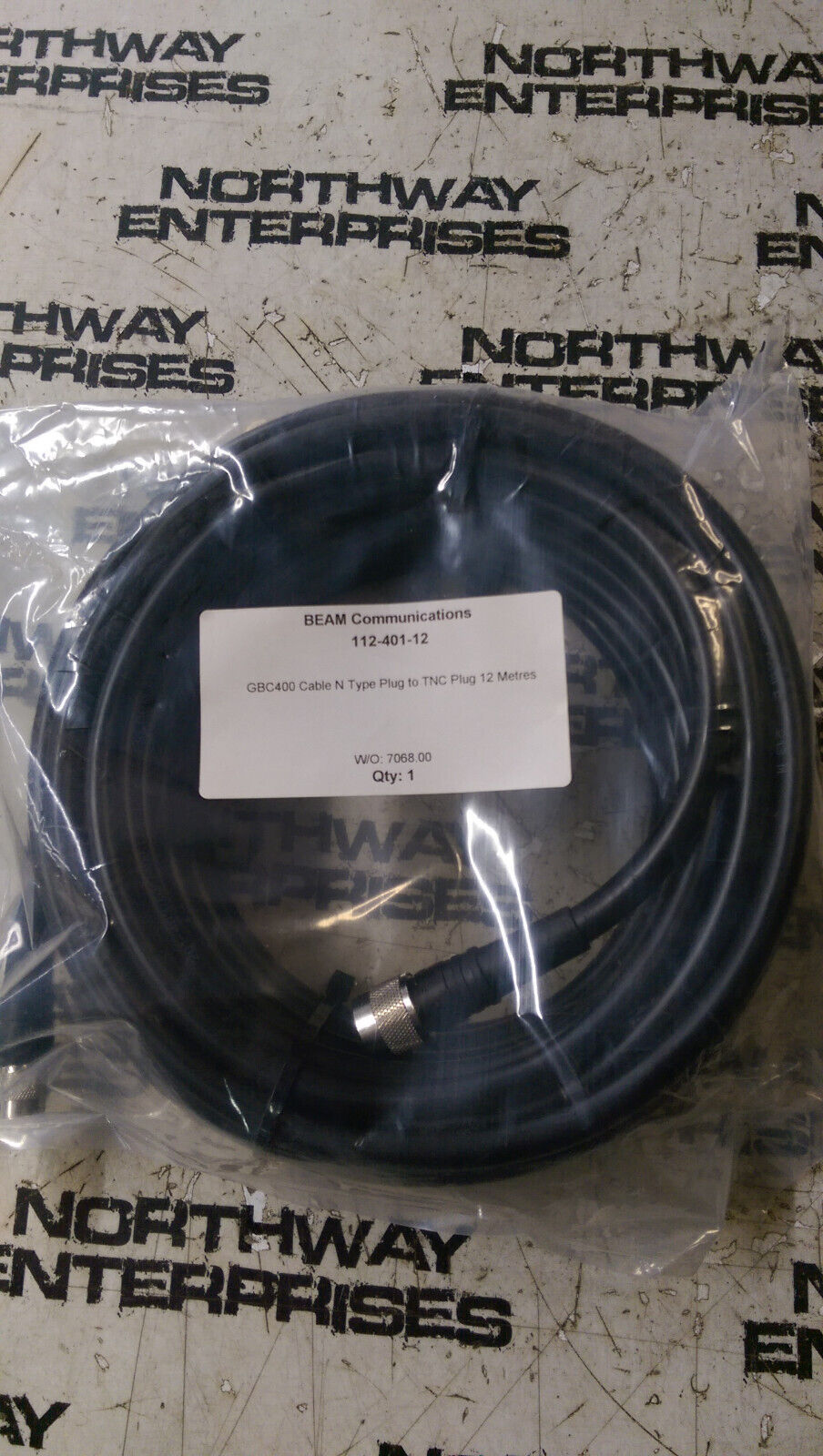 BEAM COMMUNICATIONS 112-401-12 GBC400 CABLE N TYPE PLUG TO TNC PLUG 12M LONG