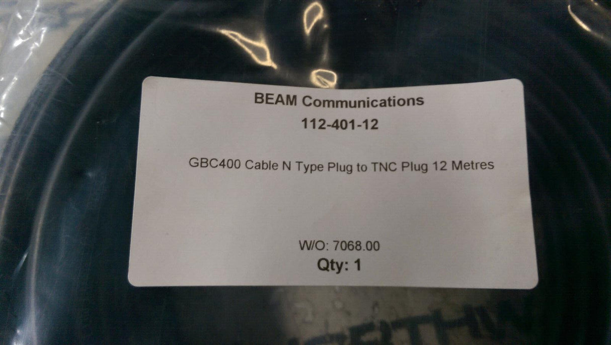 BEAM COMMUNICATIONS 112-401-12 GBC400 CABLE N TYPE PLUG TO TNC PLUG 12M LONG
