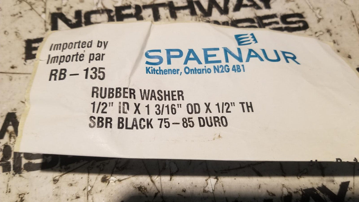 10PC RB-135 SPAENAUR RUBBER WASHER 1/2" ID X 1 3/16" OD X 1/2" THICK SBR BLACK