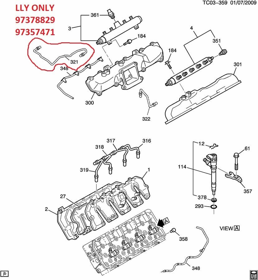97378829 2004 2005 Chevy GMC 6.6 LLY Duramax Rail to Rail Pressure Line