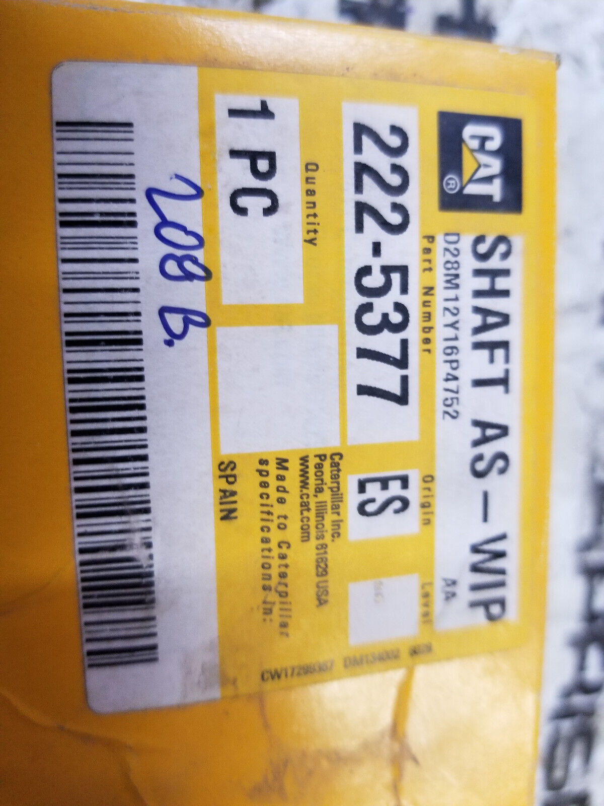 222-5377 Genuine OEM CATERPILLAR Shaft Assembly-Wiper