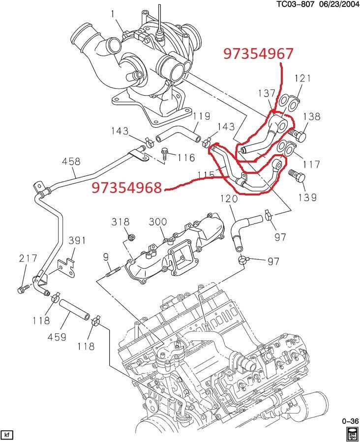 97354968 97354967 LLY 2004.5-2005.5 DURAMAX TURBO COOLANT FEED AND RETURN