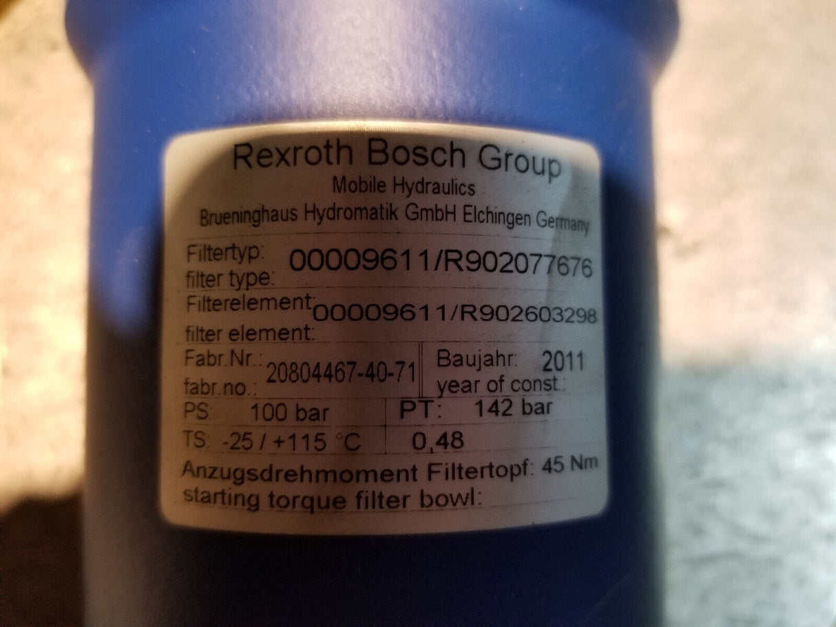 New Rexroth Bosch Mobile Hydraulics R902041277 Filter Assembly 00009611/R9020776