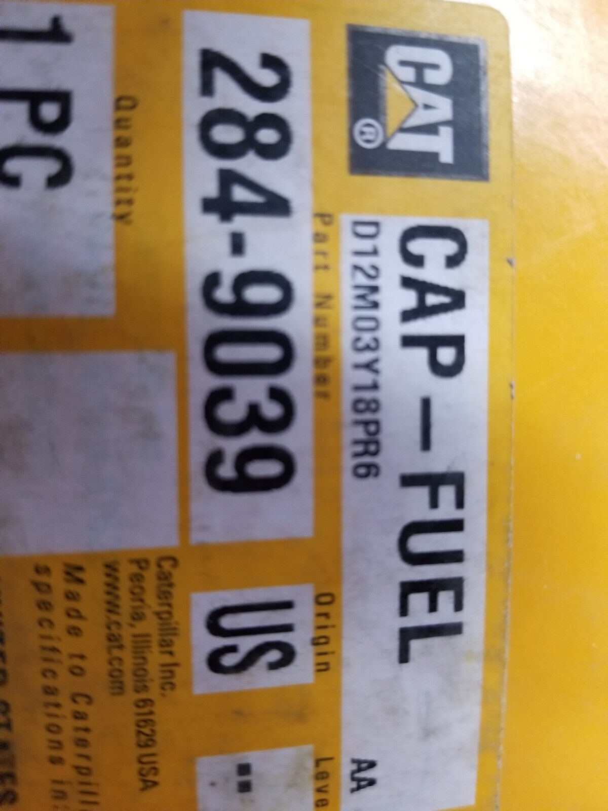 284-9039 Genuine OEM CATERPILLAR Vented Cap for fuel strainer