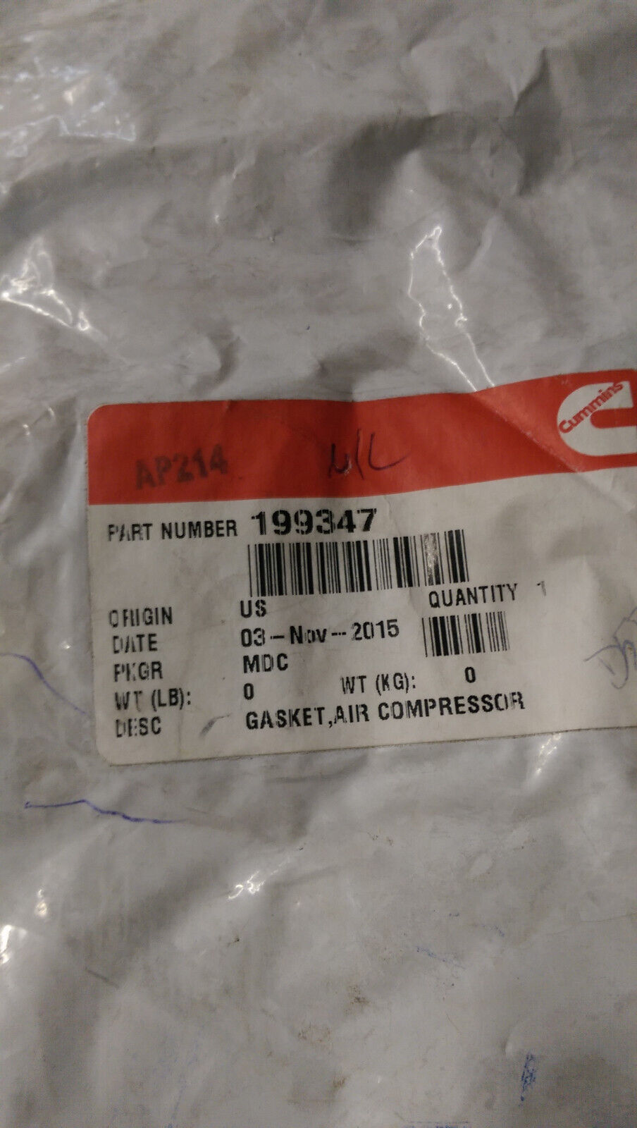 199347 CUMMINS AIR COMPRESSOR GASKET