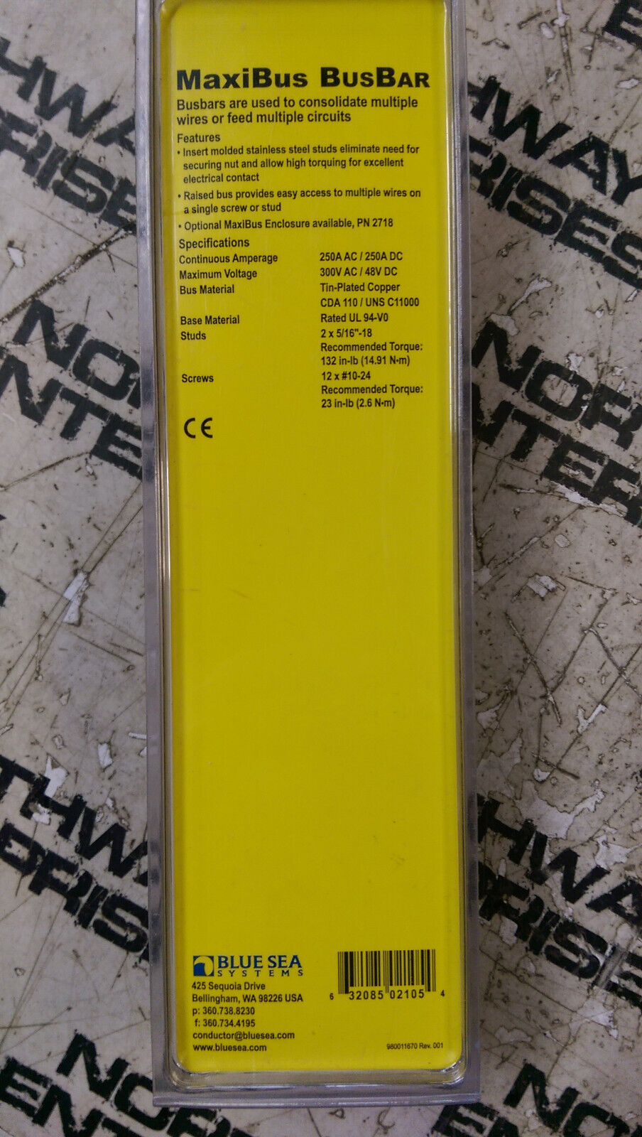 Blue Sea 2105 MaxiBus 250A BusBar Two 5/16"-18 Studs and Twelve #10-24 Screws