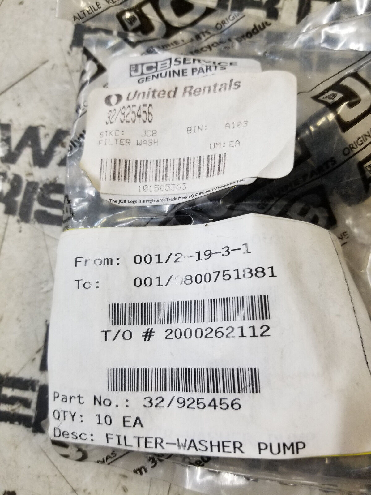 PACK OF 8 - 32/925456 - FILTER-WASHER PU FOR JCB