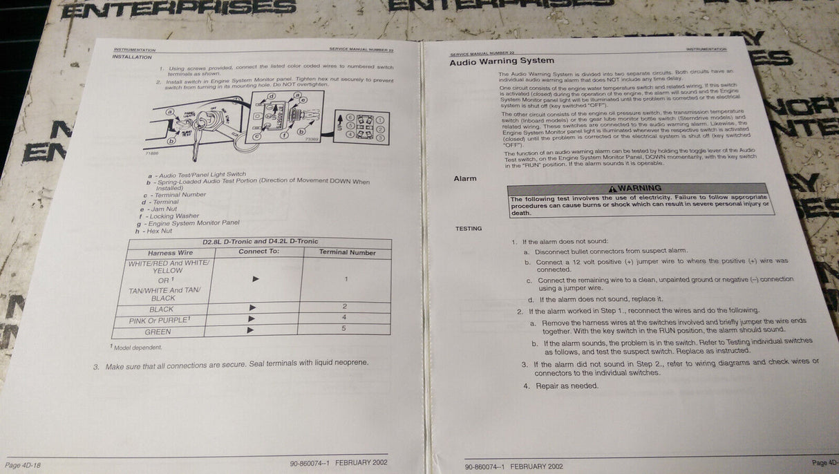 4.2l Mercury #22 Marine Engines In-Line Diesel Service Manual P/N 90-860074--1