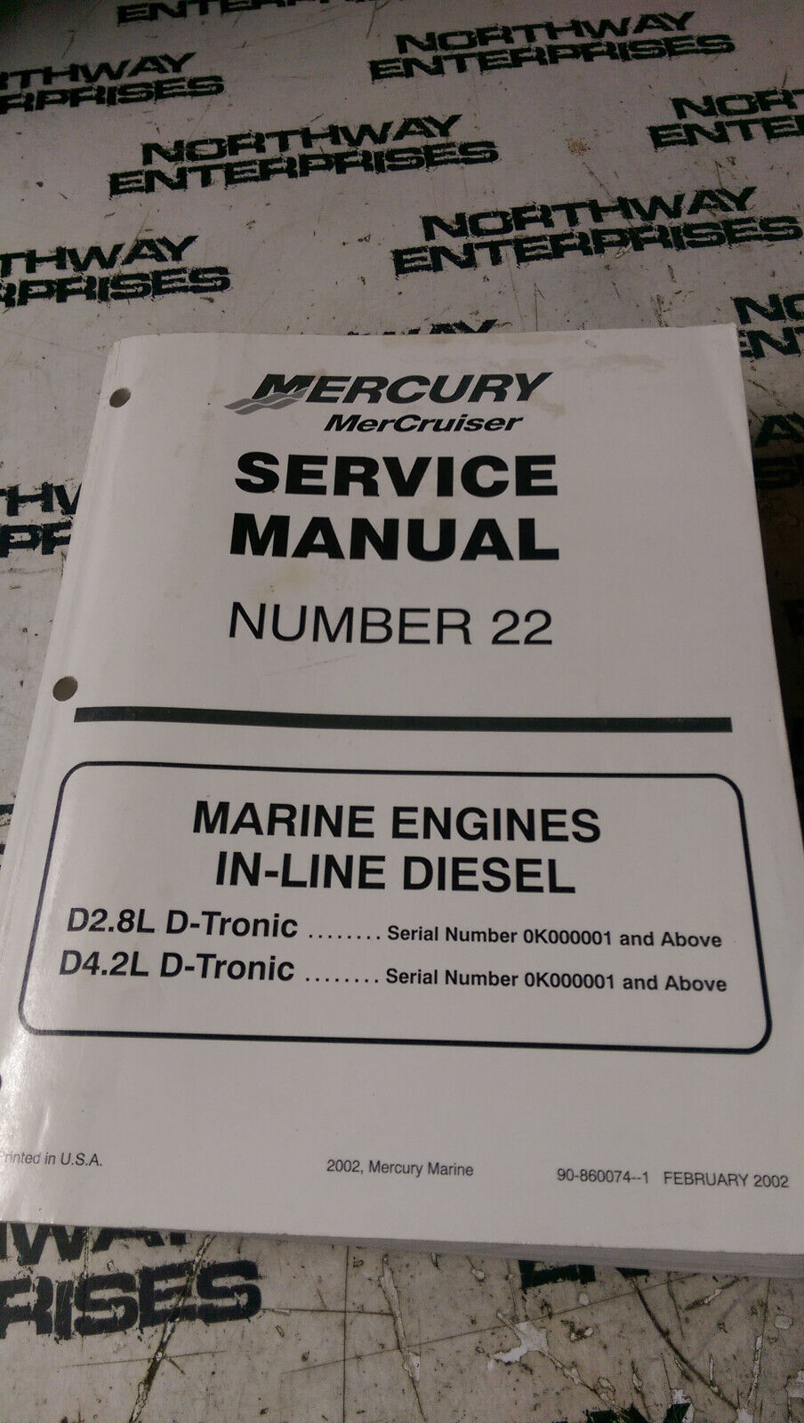 2002 Mercury #22 Marine Engines In-Line Diesel Service Manual P/N 90-860074--1