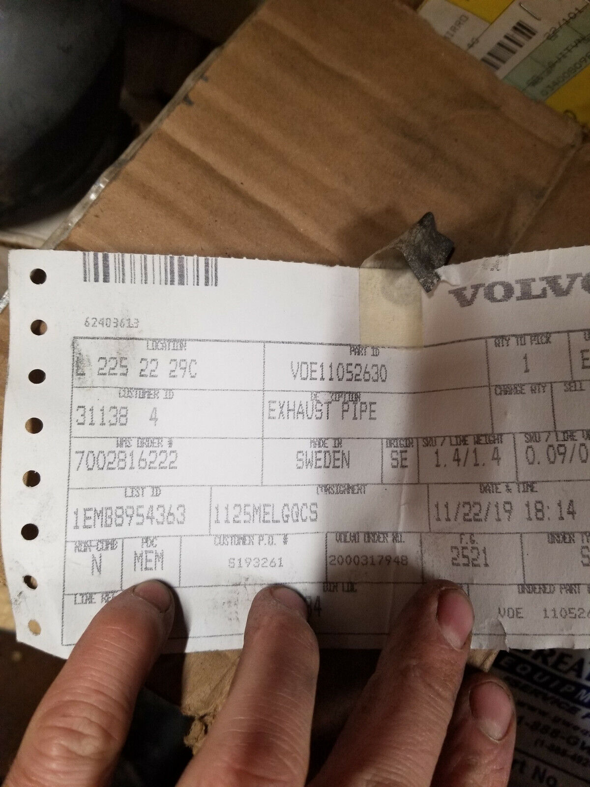 VOE11052630 VOLVO EXHAUST PIPE