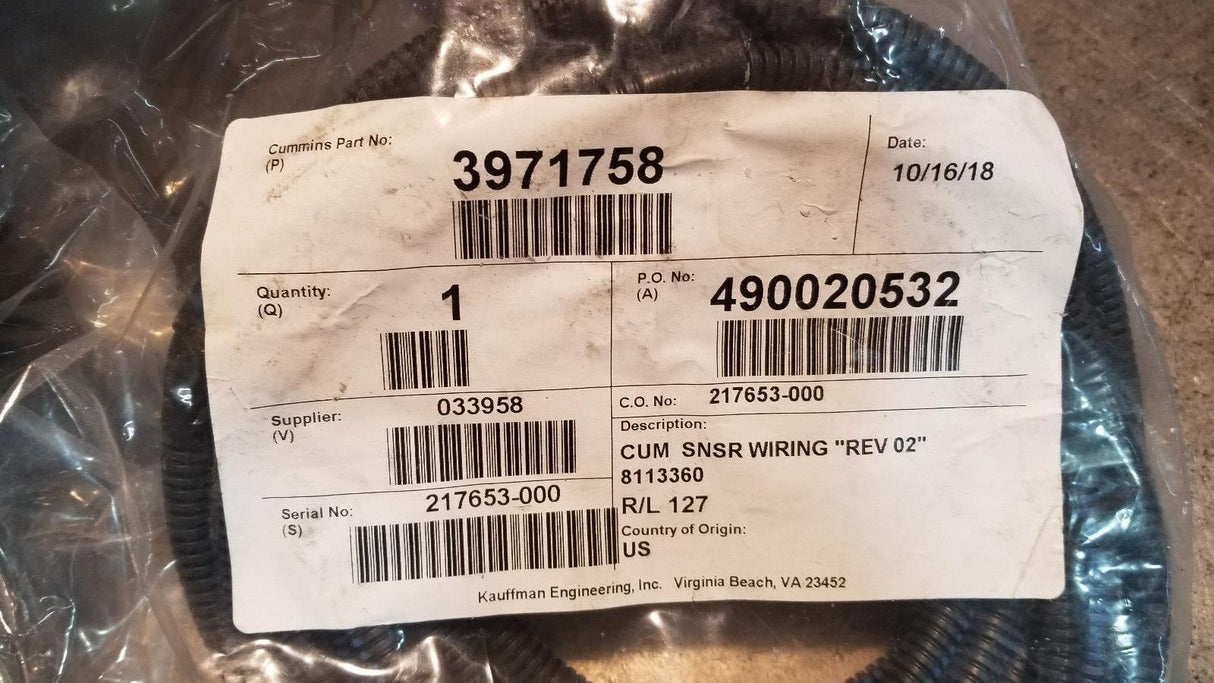 Cummins Mercury Smartcraft 3971758 Racor Water Separator Sensor Wiring Harness