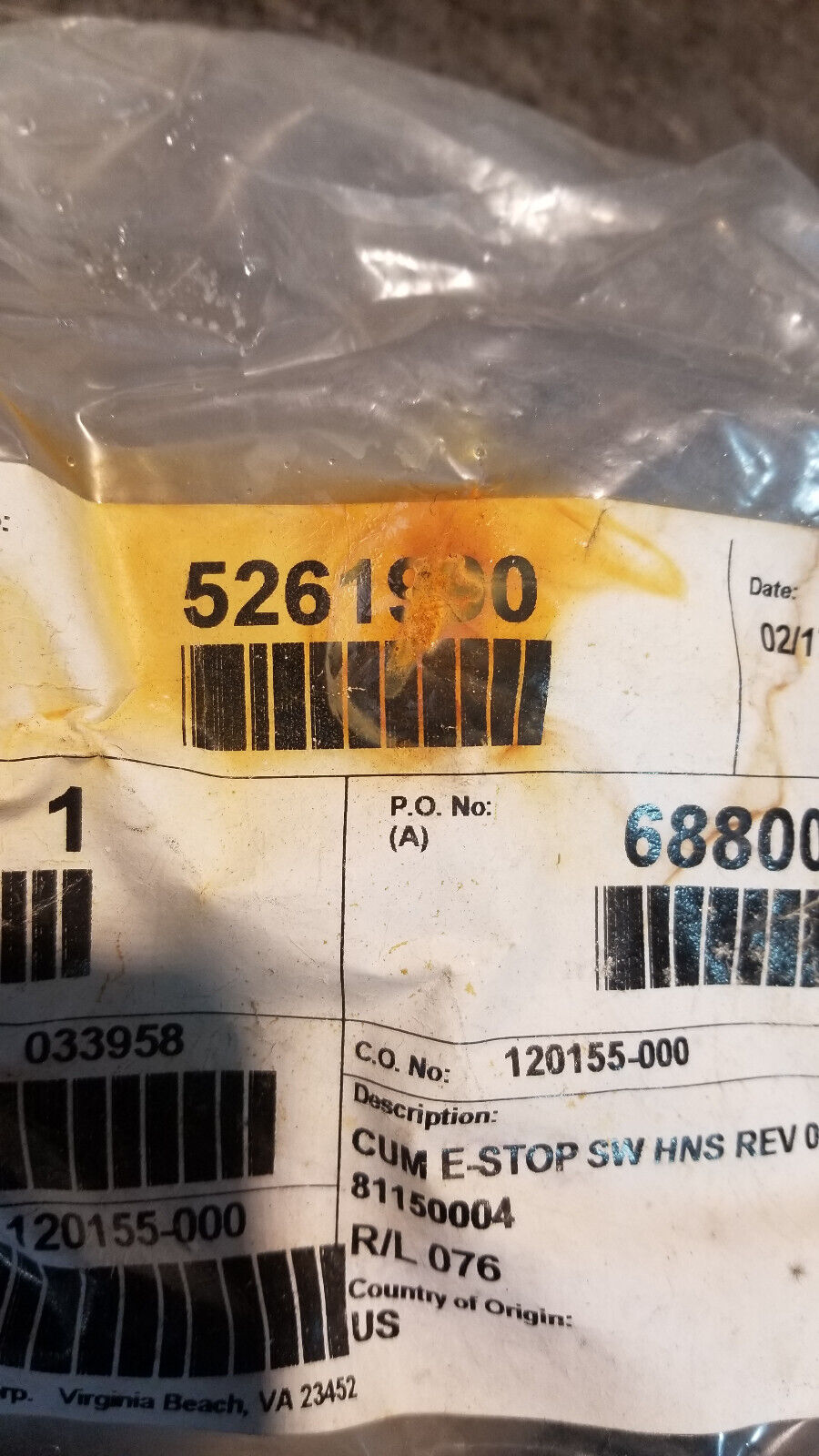 CUMMINS 5261990 CUM E-STOP SW HARNESS