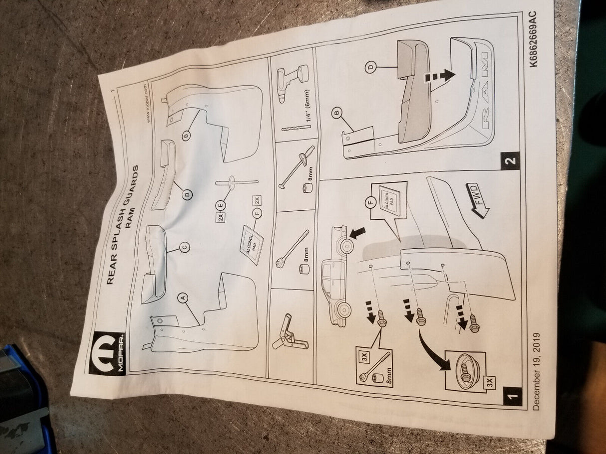 19-22 Ram 1500 Rear Left Driver & Right Passenger Side Splash Guards 82215490AC