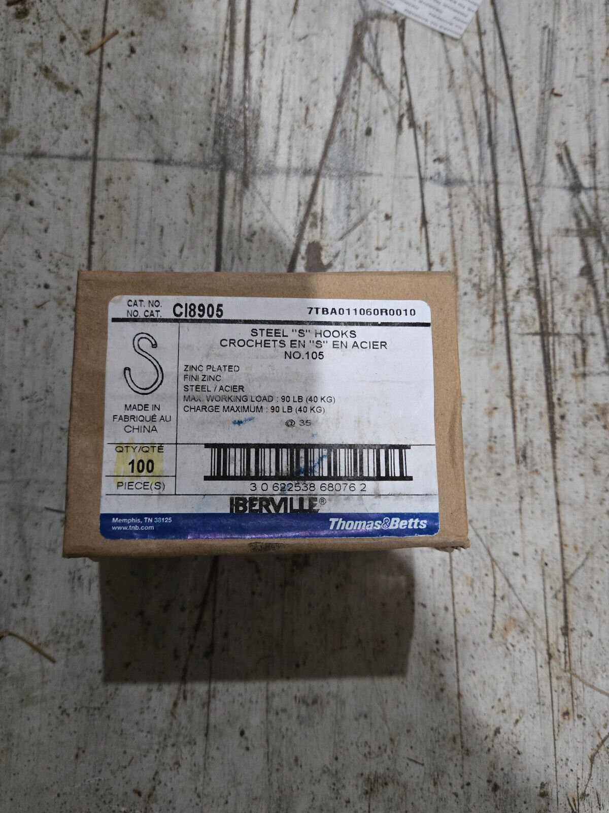 Thomas & Betts CI8905 Zinc Plated Steel "S" Hooks 90lbs Cap. Box Of 100 NEW