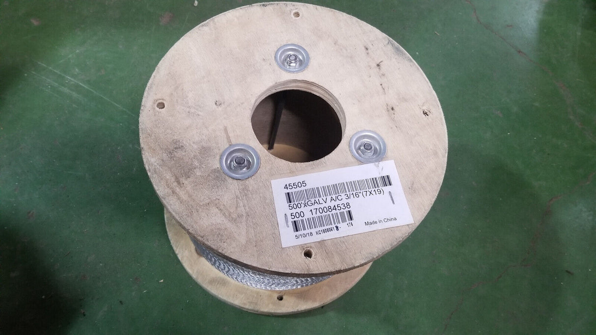 FULL ROLL 3/16" x 500' Minimum Break Strength 4200lb Galvanized Cable 45505