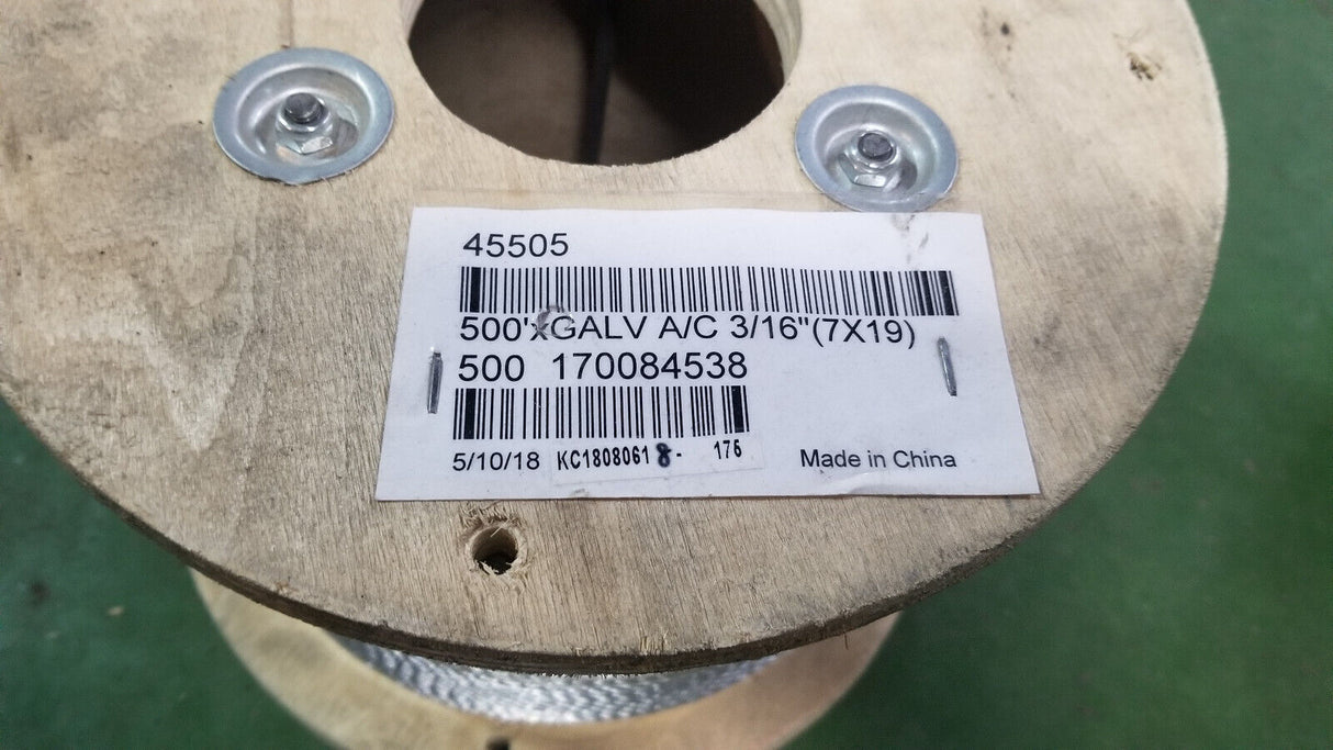 FULL ROLL 3/16" x 500' Minimum Break Strength 4200lb Galvanized Cable 45505