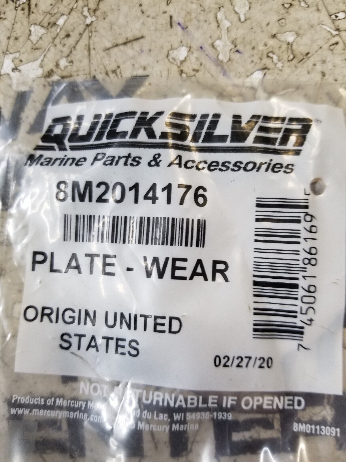 Mercury Quicksilver Water Pump Rear Cover Wear Plate 8M2014176