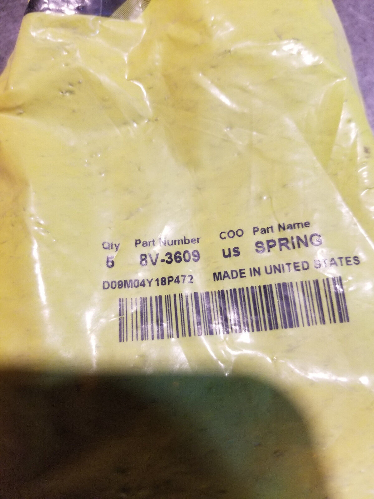 1 bag of 5pc - 8V-3609 Caterpillar 107.70mm Free Length Compression Spring