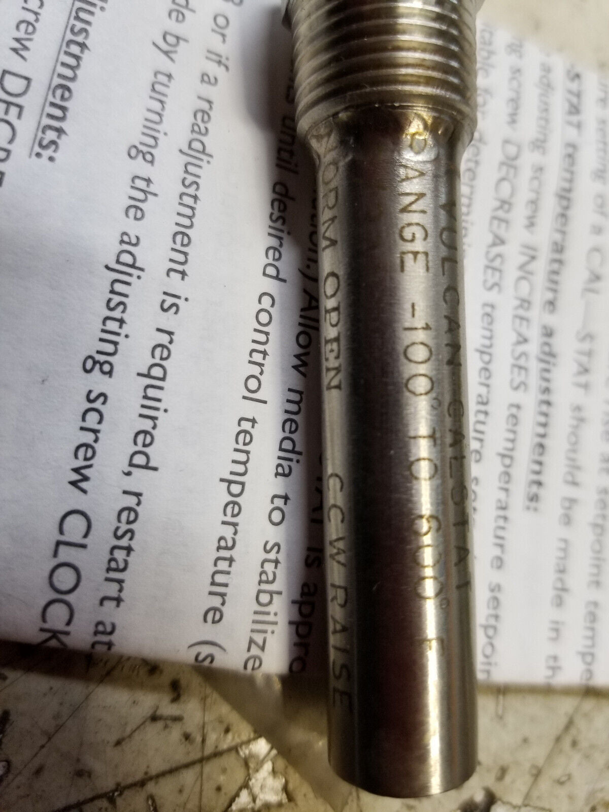 VULCAN 2E942 THERMOSTAT 100-500 DEG F, 3/8 NPT