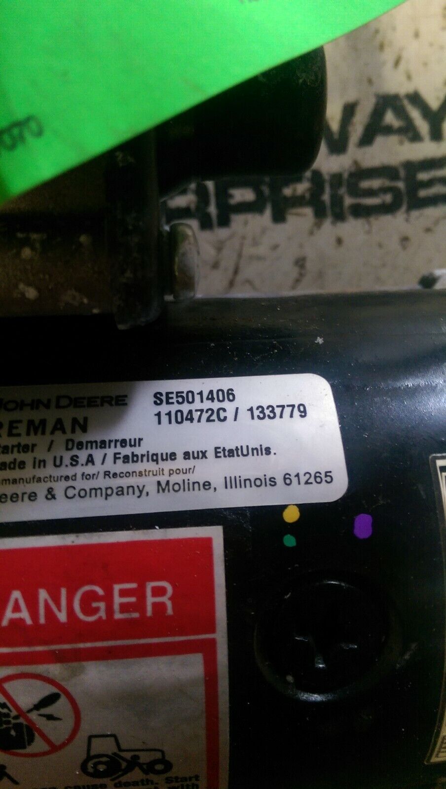 Starter - John Deere - RE501060, RE501150, RE69705, RE70958, SE501406, TY24443