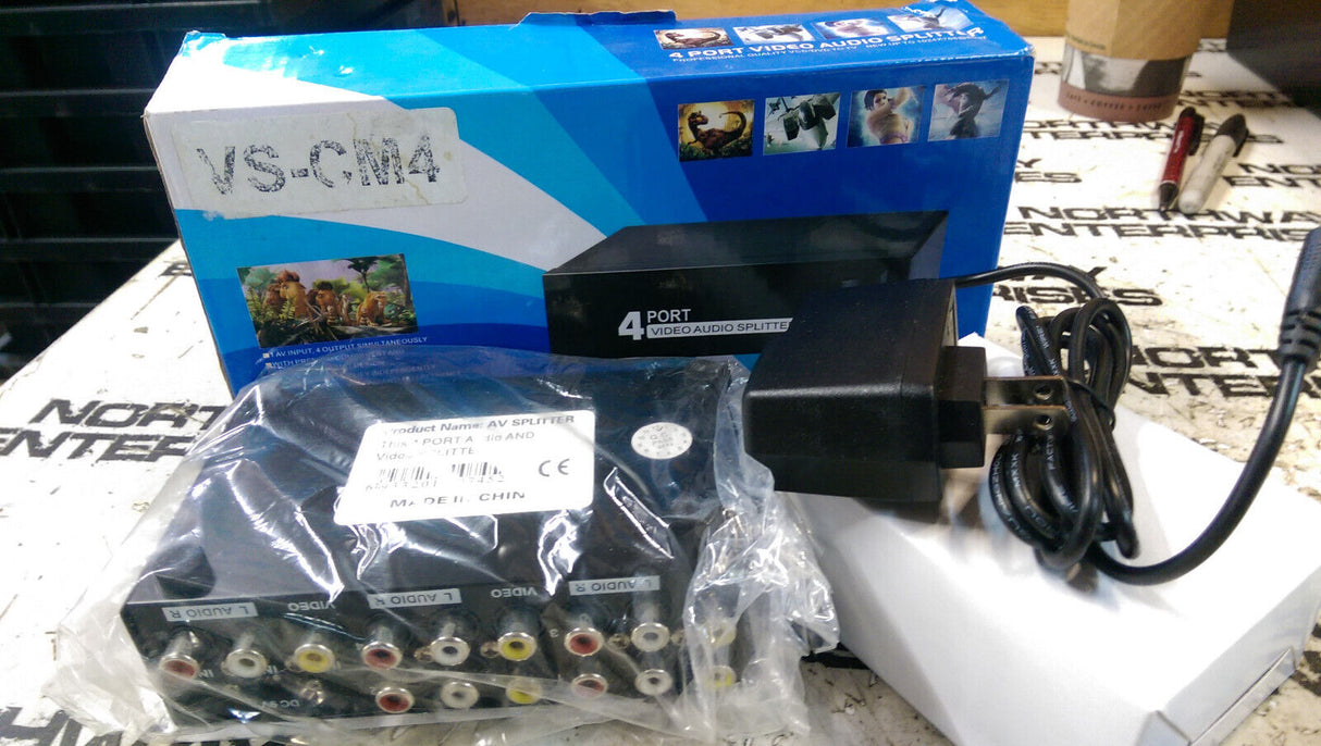 4 Port RCA Video Audio AV 1 In 4 Out TV Splitter Box 1 to 4 Screen VS-CM4