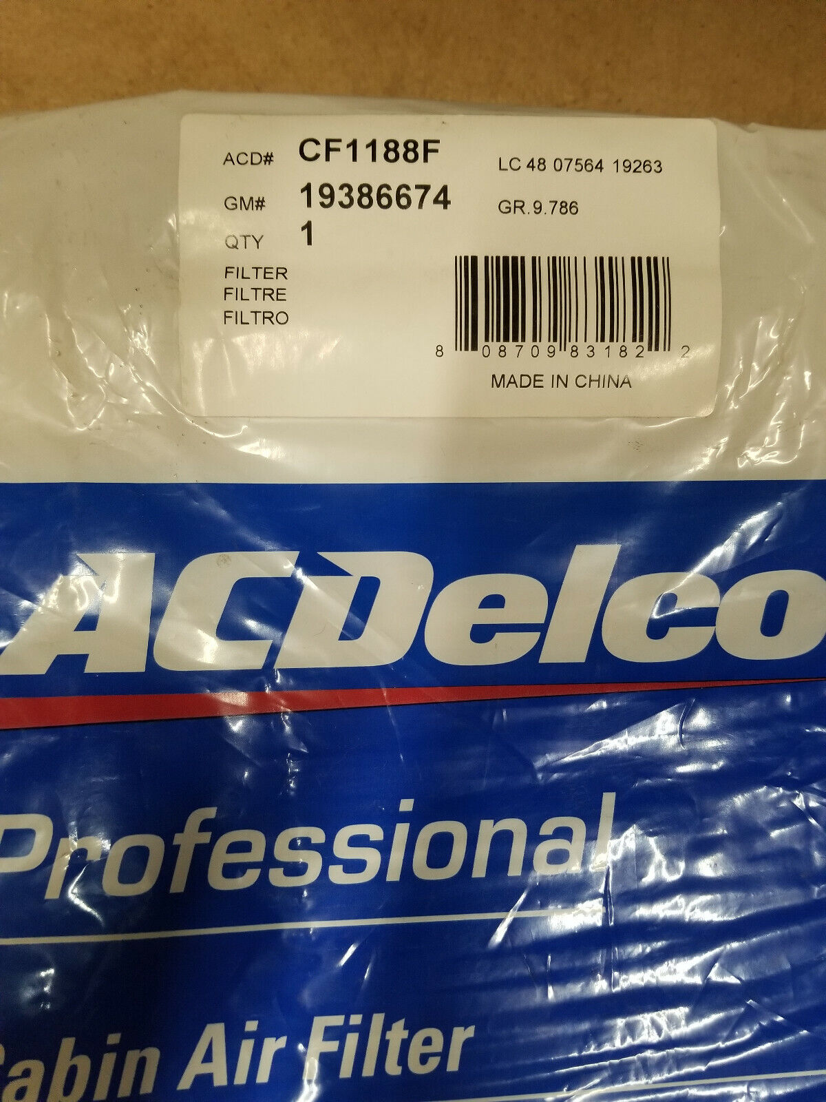 19386674 AC DELCO OEM CABIN AIR FILTER
