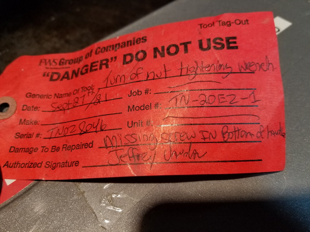 TN-20EZ-1 Tone Shear Wrench Model TN-20EZ-1 - Turn of the Nut Tightening Wrench