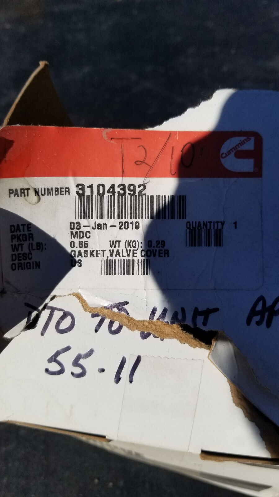 3104392 CUMMINS VALVE COVER GASKET