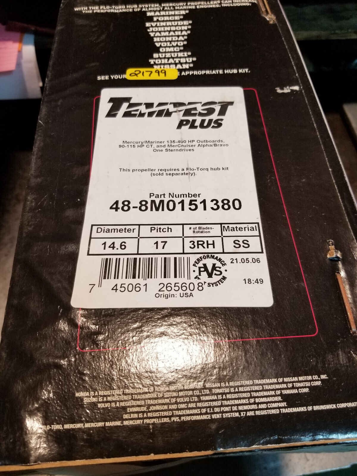 Mercury Tempest Plus Propeller 14 5/8 x 17" Pitch - RH - 48-8M0151380