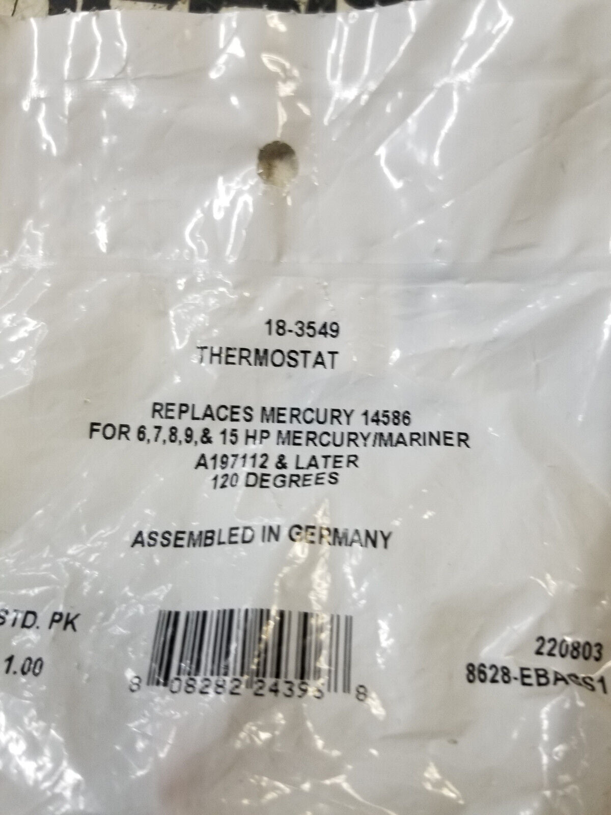 14586A3 18-3549 For Mercury 6, 8, 9.9, 15, 20, 25 hp 120 Thermostat Kit Opens i