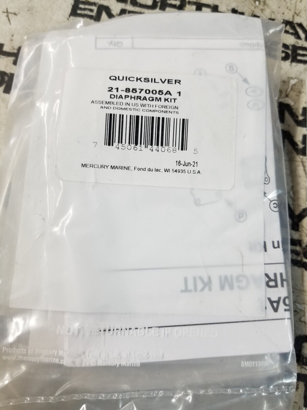 Mercury Mercruiser Quicksilver OEM Part # 21-857005A 1 DIAPHRAGM KIT