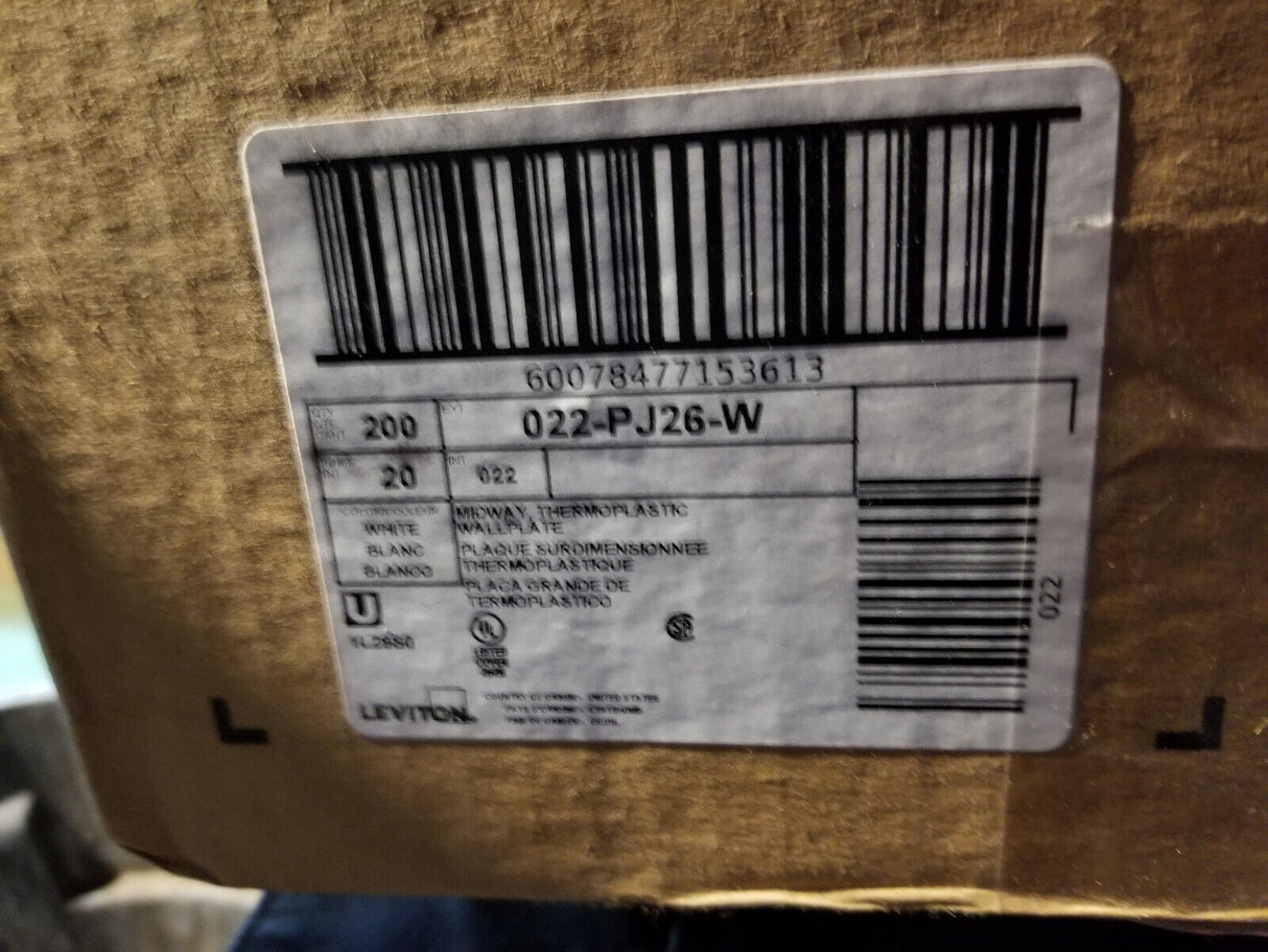 1 BOX OF 20PC - PJ26W 1-Gang Decora/GFCI Device Wallplate, Midway Size pj26-w