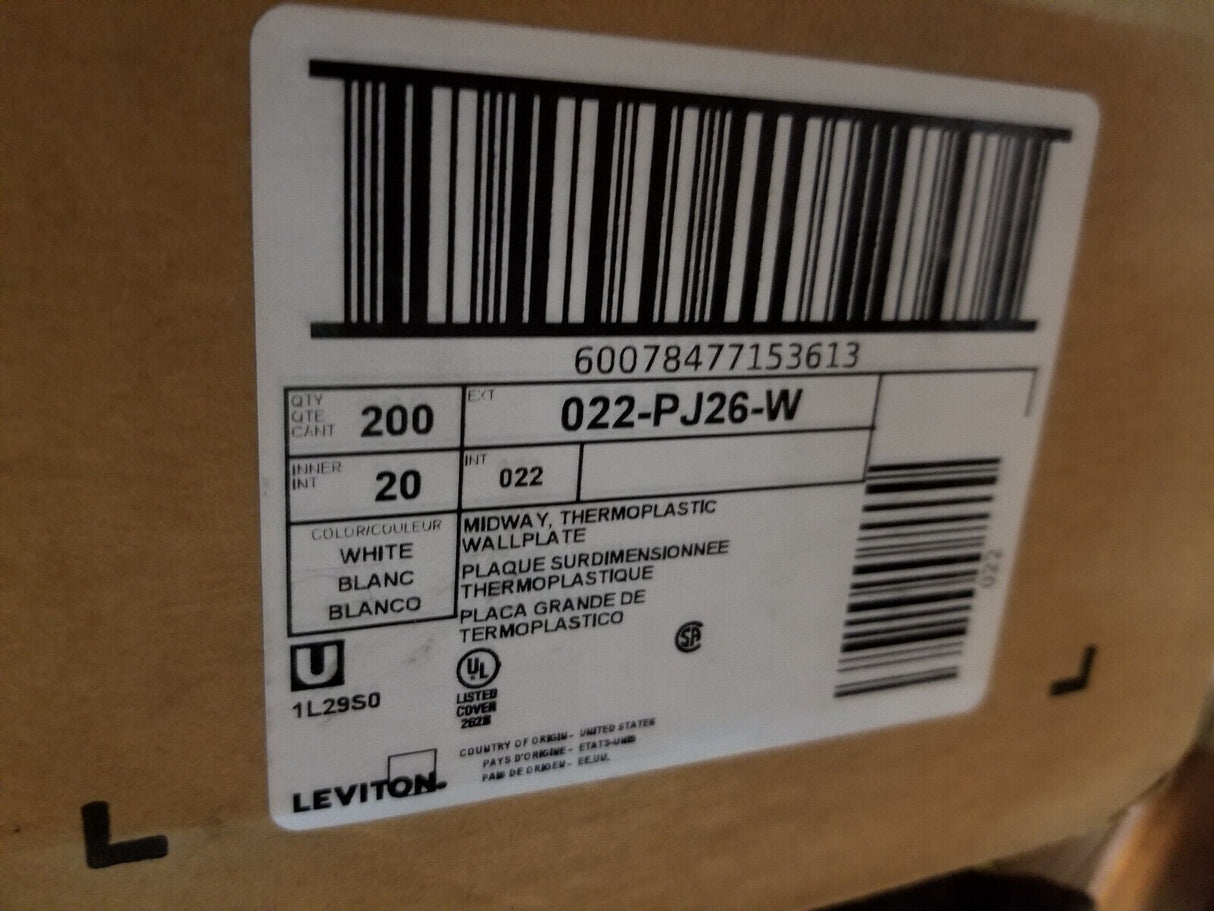 1 BOX OF 20PC - PJ26W 1-Gang Decora/GFCI Device Wallplate, Midway Size pj26-w