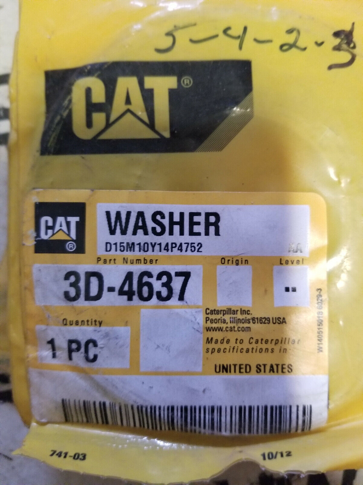 3D-4637 CATERPILLAR WASHER LOT OF 4PC