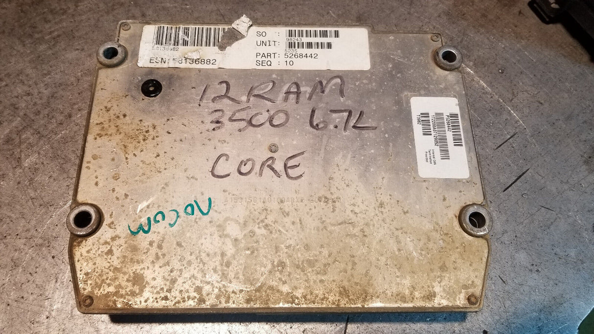 CORE 2010-2012 RAM 2500/3500 ECM 6.7 PCM ECU 5268442 CUMMINS NO COMMUNICATION