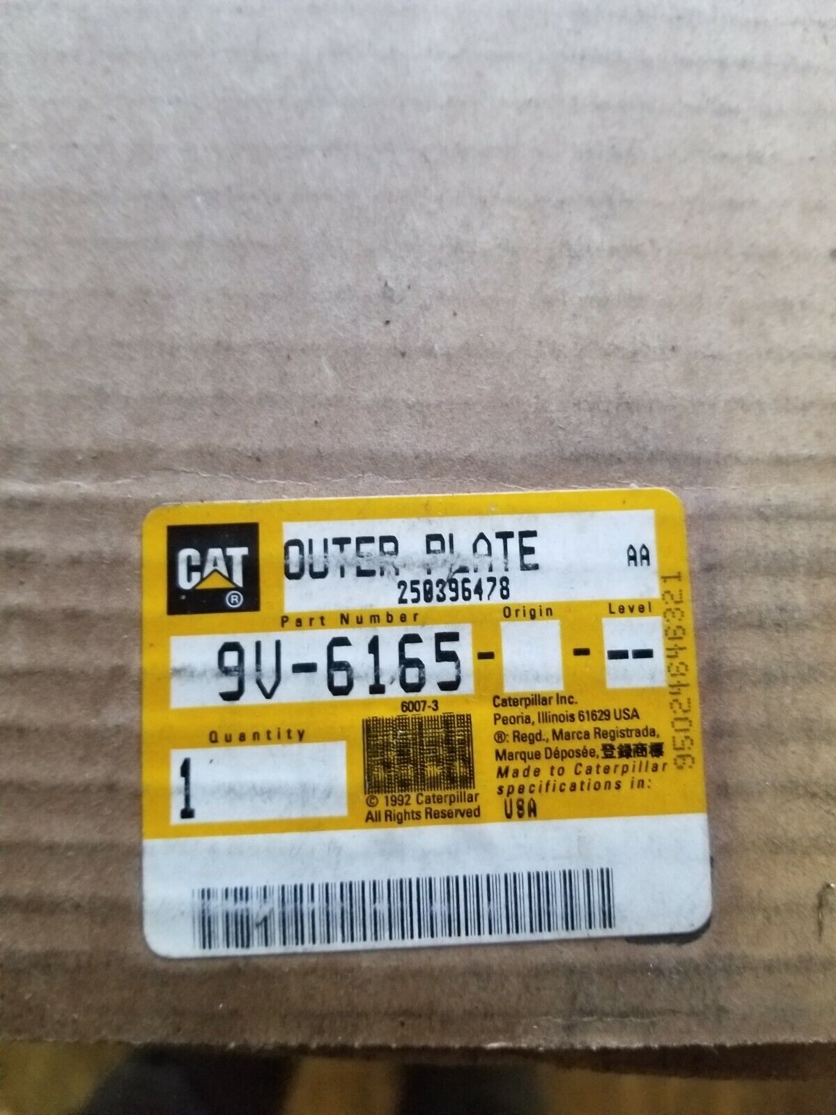 CATERPILLAR 9V-6165 PLATE