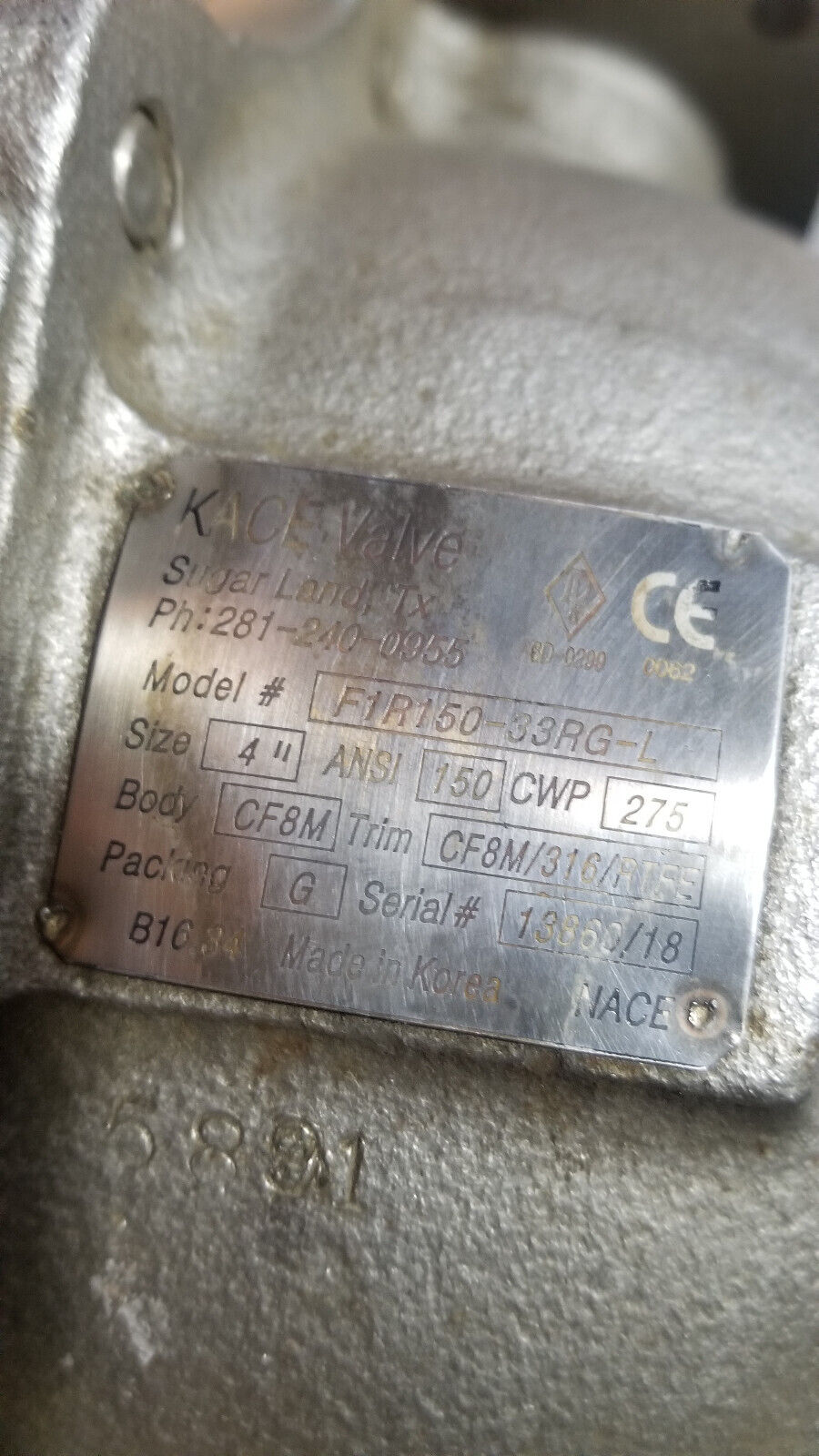 KACE VALVE F1R150-33RG-L BALL VALVE SIZE 4" ANSI 150 CWP 275 BODY CF8M
