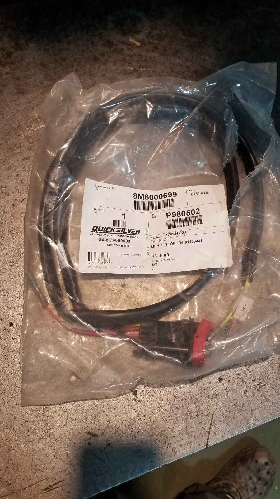 E-stop harness for a Mercury outboard or Mercruiser 84-8M6000699