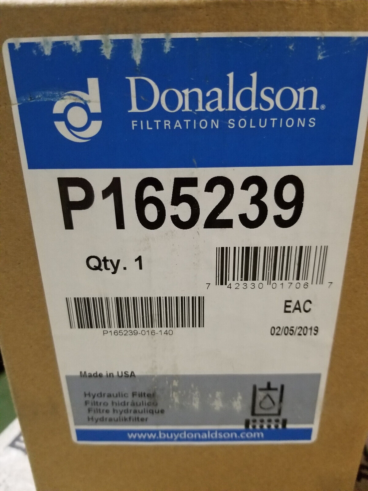 DONALDSON P165239 HYDRAULIC FILTER CARTRIDGE