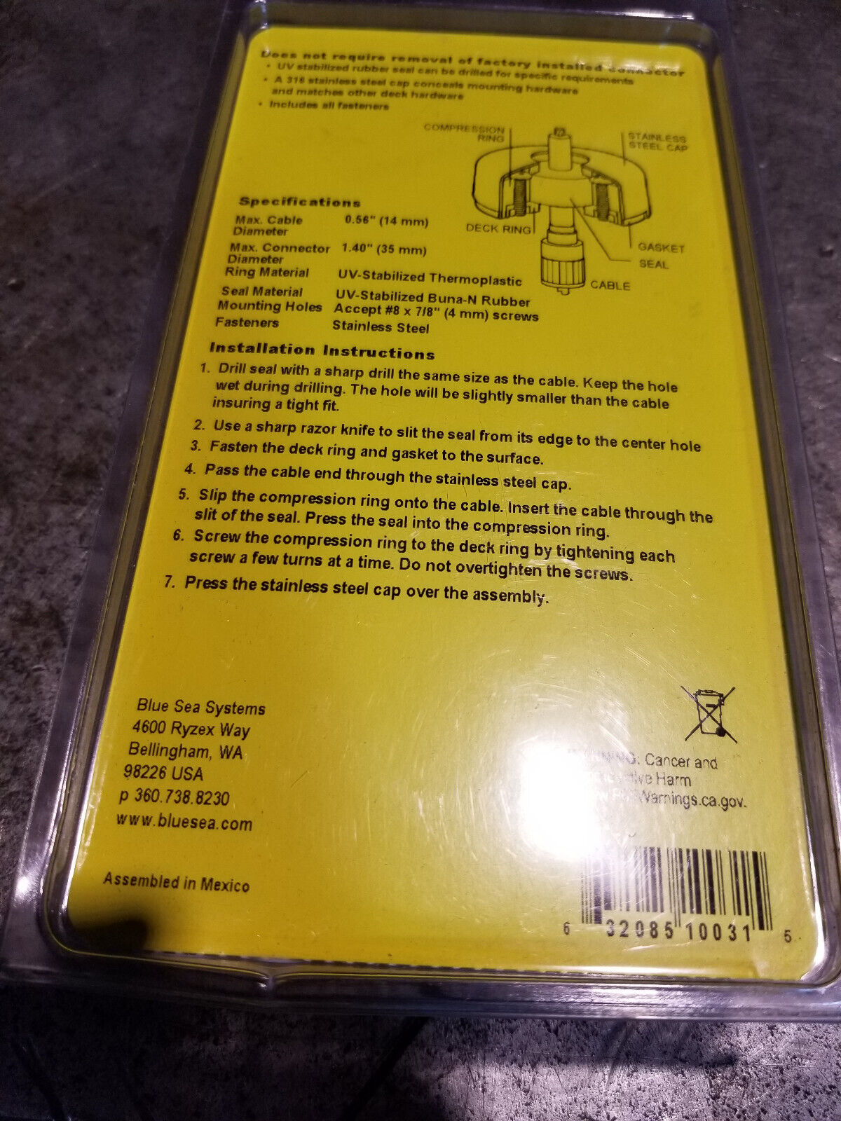 Blue Sea 1003100 CableClam with Stainless Steel Dress Cap 1.40"