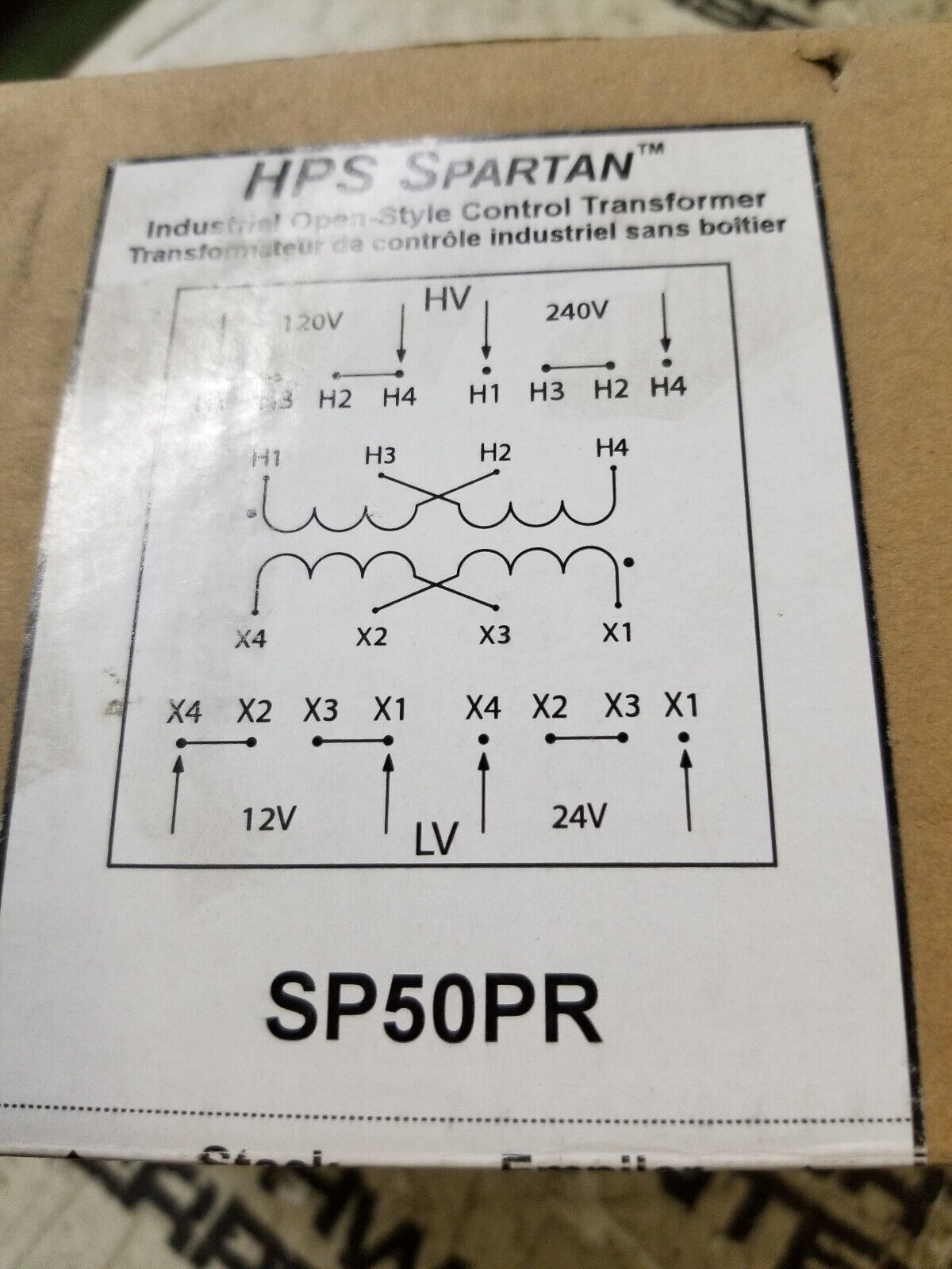 SP50PR Hammond control transformer, open core, 50 VA, 1-phase, 120/240 VAC