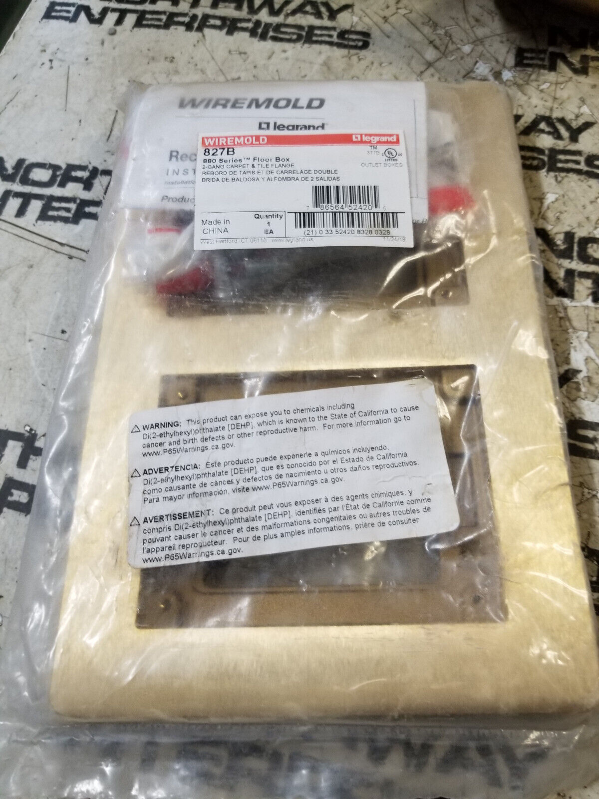 827B Legrand Carpet/ Tile Flange Double Gang Rectangular Brass 6 x 9 inch