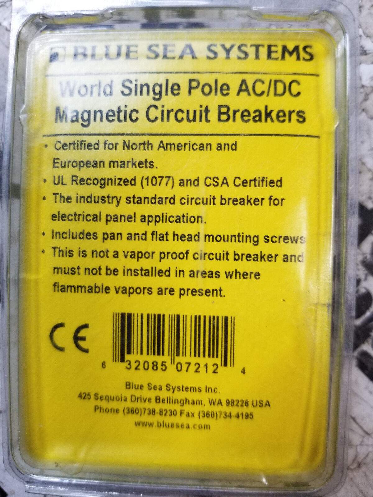 Blue Sea 7212 Single Pole Toggle World Circuit Breaker 20a
