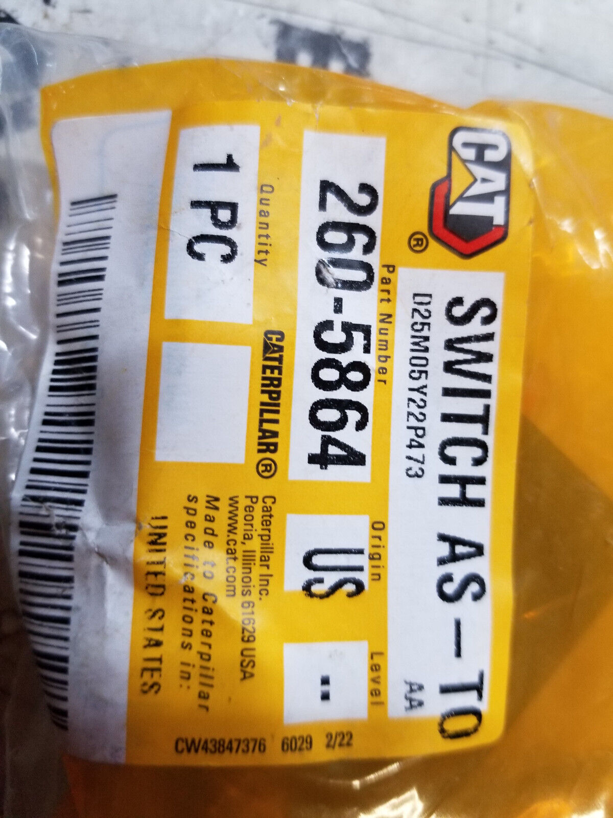 260-5864 28 Volt Single Pole Toggle Switch 2605864