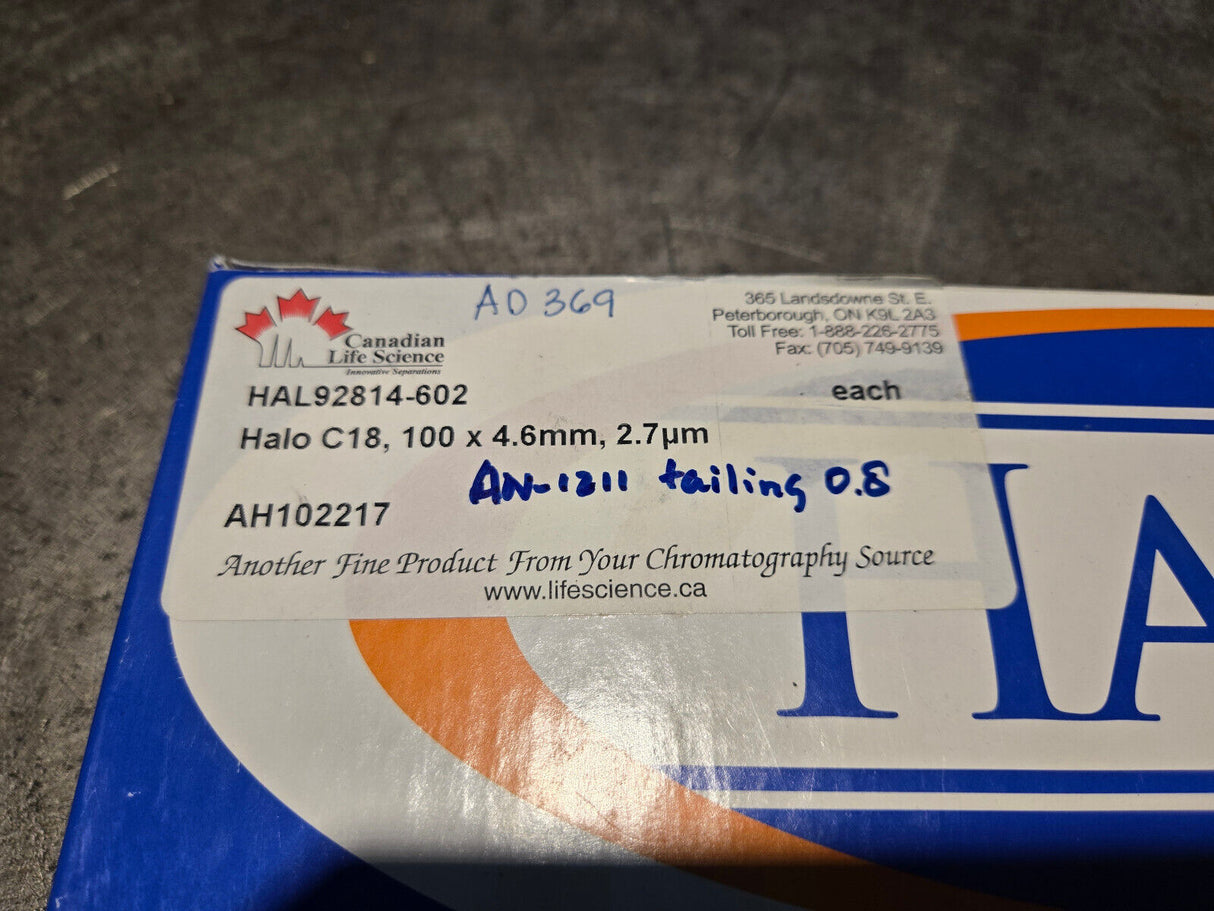 HALO C18 4.6 X 100 MM, 2.7um COLUMN PART NO: 92814-602