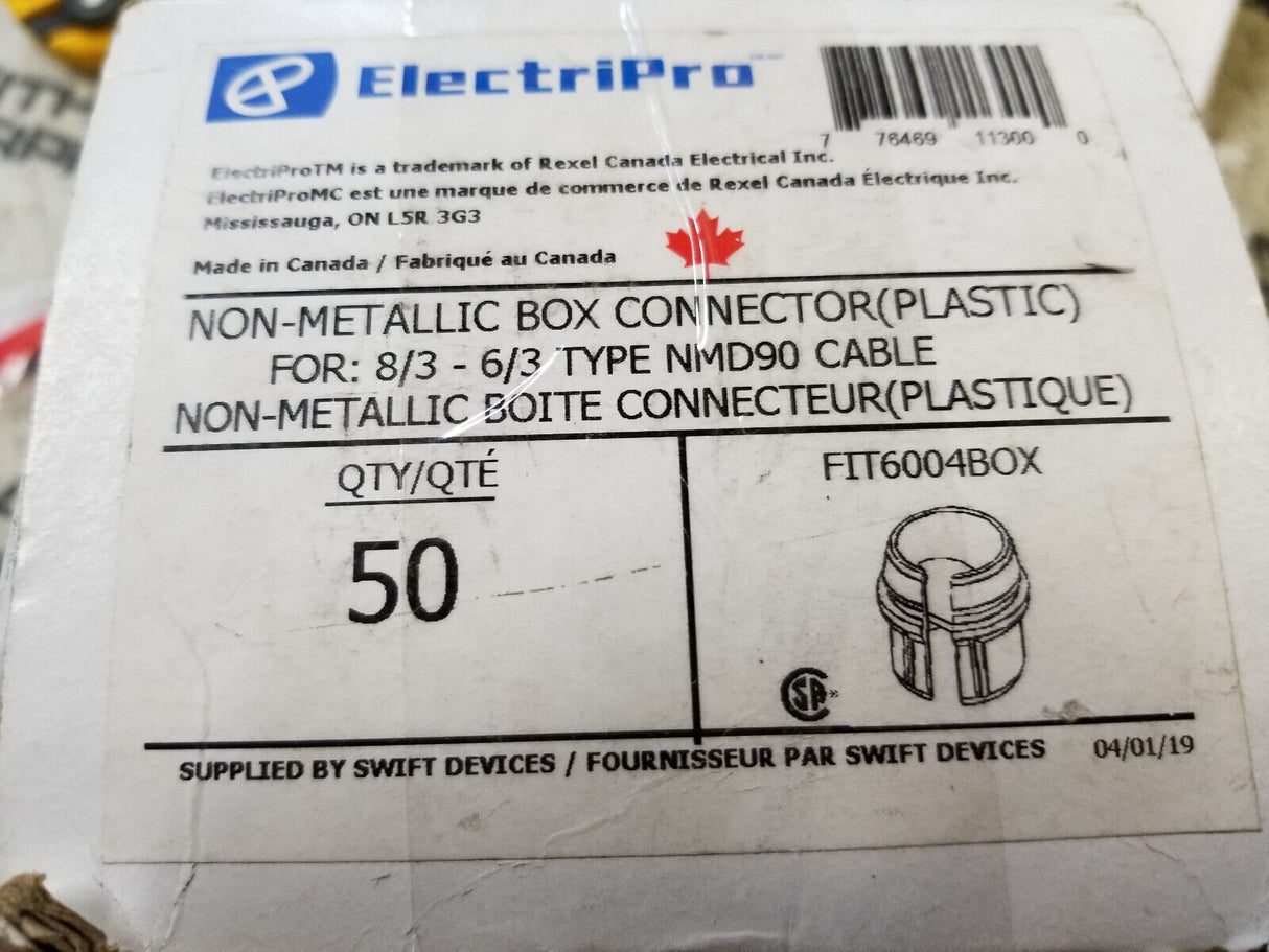 ELECTRIPRO FIT6004BOX 3/4" NMD PUSHIN BOX CONNECTOR 50/BX