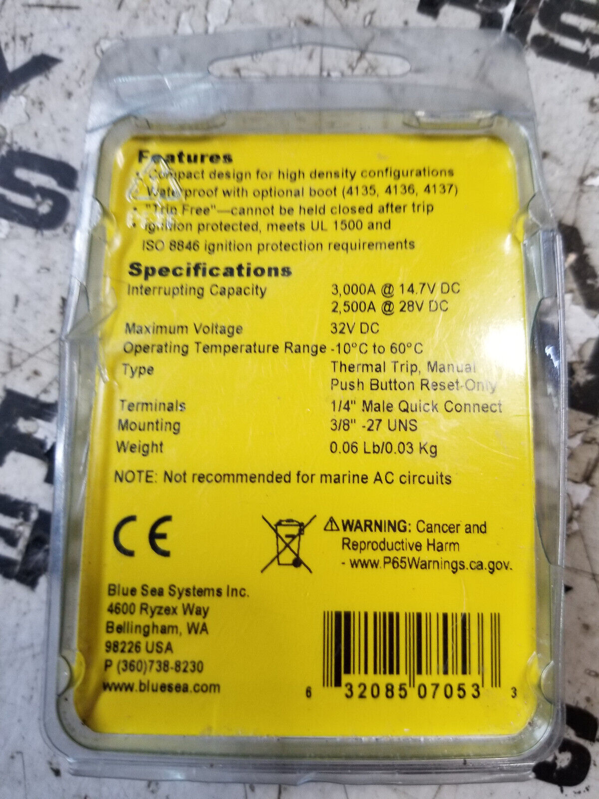 Blue Sea 7053 7A Push Button Thermal with Quick Connect Terminals